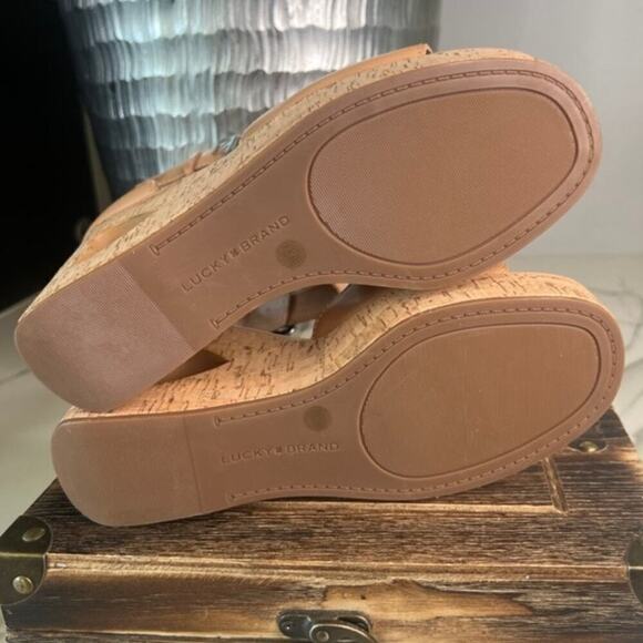 Lucky Brand Himmy Cork Wedge Sandals Medium Dark Brown - Picture 8 of 9